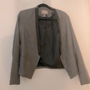 Tweed blazer with leather trim